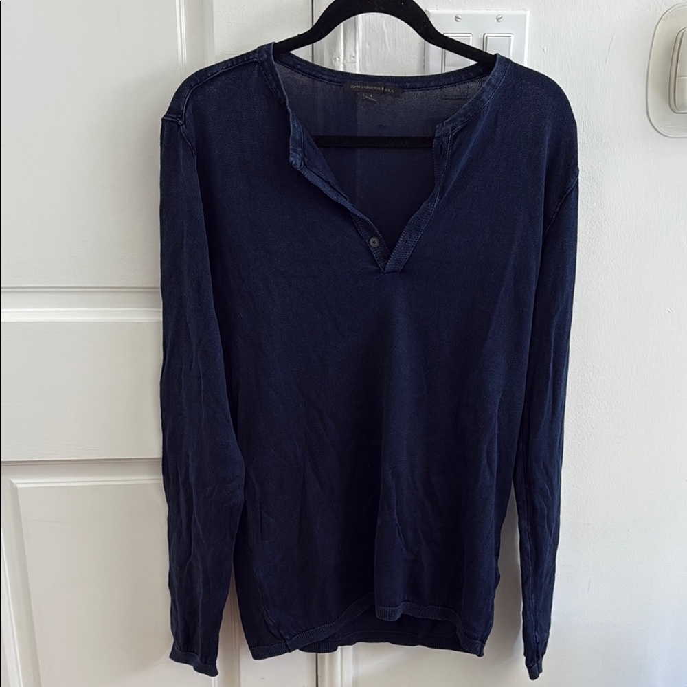 John Varvatos Navy Long Sleeve Henley